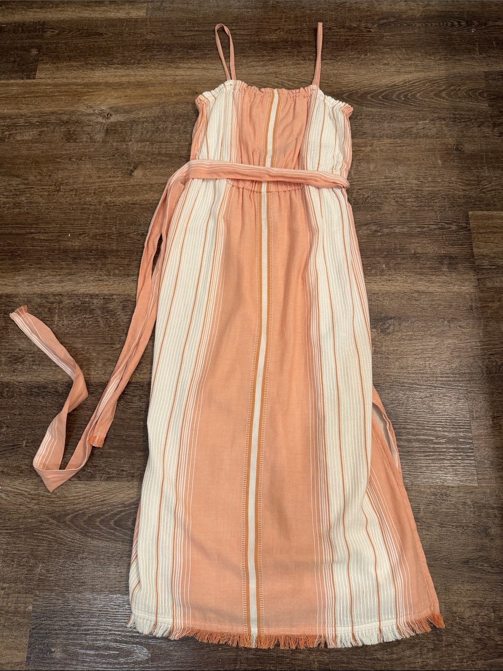 Splendid Peach & Cream Striped Midi Dress